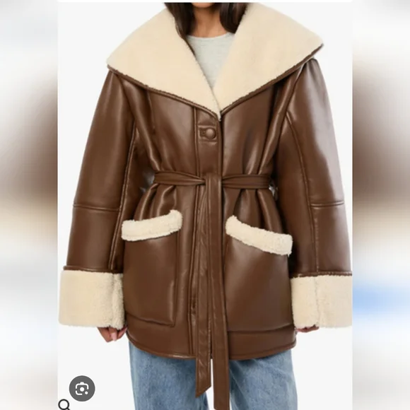 WeWoreWhat Brown and Cream Teddy Jacket In Medium As Is - Picture 7 of 7